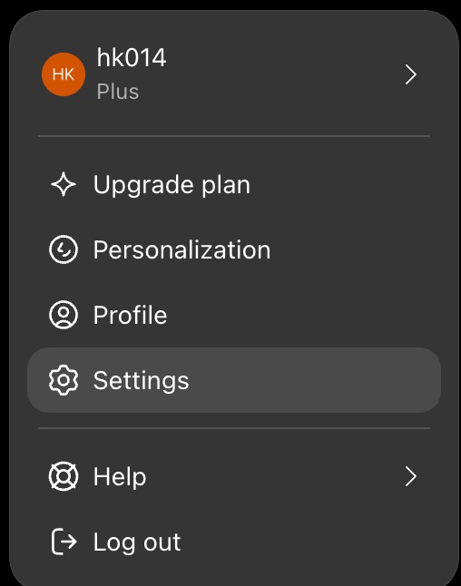 The ChatGPT profile menu, with Settings highlighted